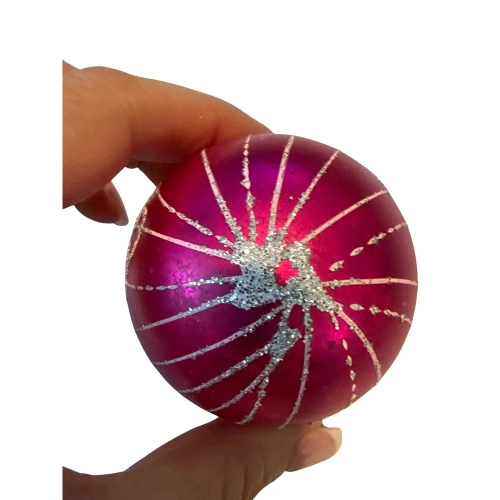 West Germany Glass‎ Christmas Ornament Magenta Glitter Design 2.5